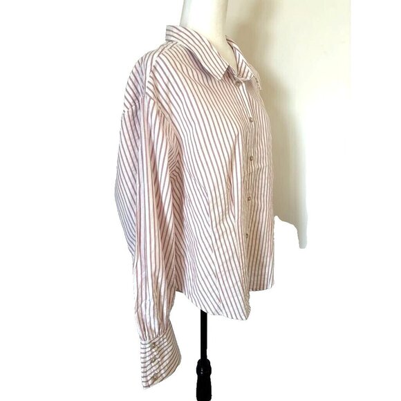 TORRID Cotton Crop Button Up Shirt Size 3X Dusty Rose Striped Smocked Back - Picture 7 of 11